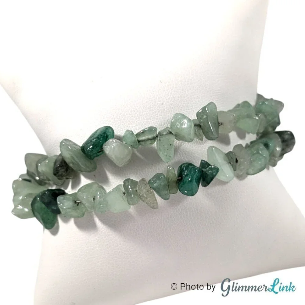 Aventurine Stone Chip Nugget Dangle Earrings & Wrap Around Bracelet Jewelry Set